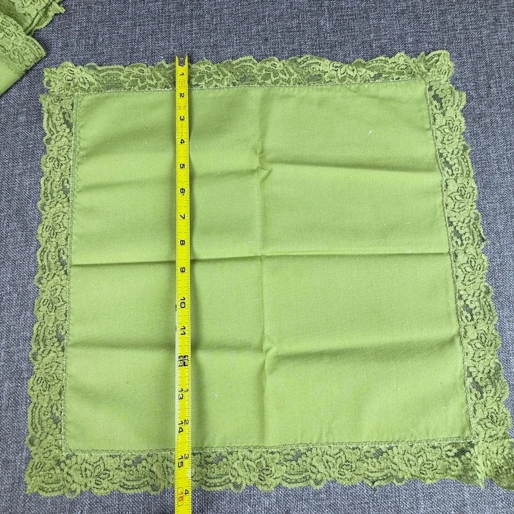 Vintage Lace Trim Cloth Napkin Set 10pc Green Cream White Linen Lot of 8